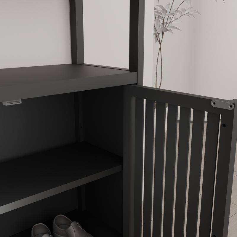 Bamboo storage cabinet, freestanding bathroom cabinet with 2 louvered doors, floor-standing cabinet