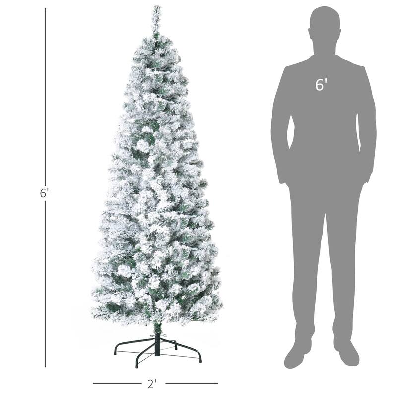 Pre-Lit Snow Flocked Artificial Christmas Tree with Warm LED Lights and Steel Base, Multiple Heights