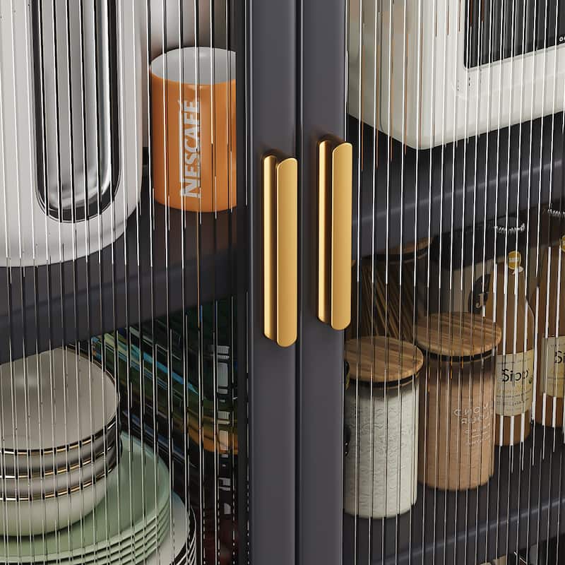 Floor-to-Ceiling Metal Kitchen Pantry Cabinet with Double Doors, Rolling Storage Shelf for Microwave and Bowls