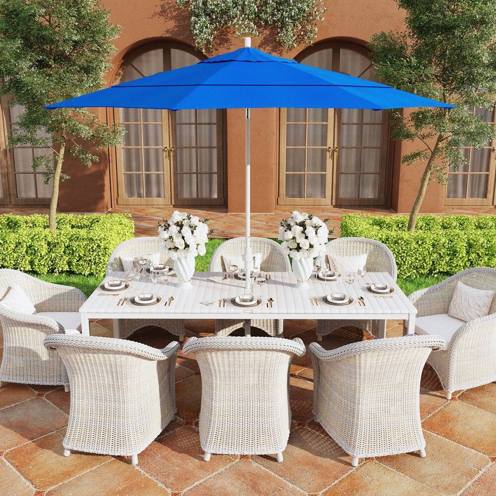 California Umbrella 11' Golden State Series Patio Umbrella White Aluminum Frame Crank Lift Collar Tilt Olefin Royal Blue Fabric