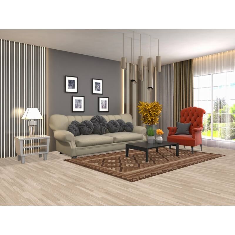 Reversible Geometric Kilim Area Rug Flat-weave Wool Carpet - 5'3" x 8'1"