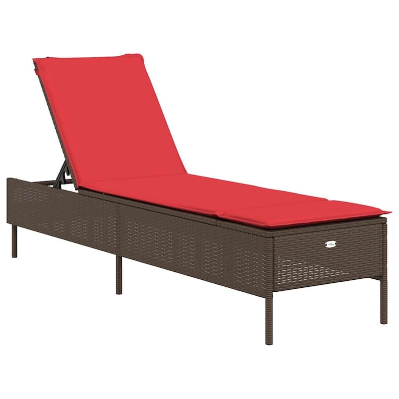 vidaXL Sun Lounger with Cushion Chaise Lounge Poly Rattan Brown/Gray/Black - 21.7 x 78 x 38.2