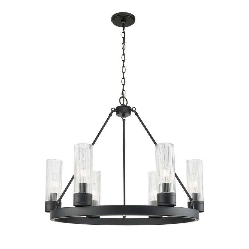 Innovations Lighting Downtown Urban - Boreas - 6 Light 29" Chandelier with 8" Shades - Striped Clear/Matte Black