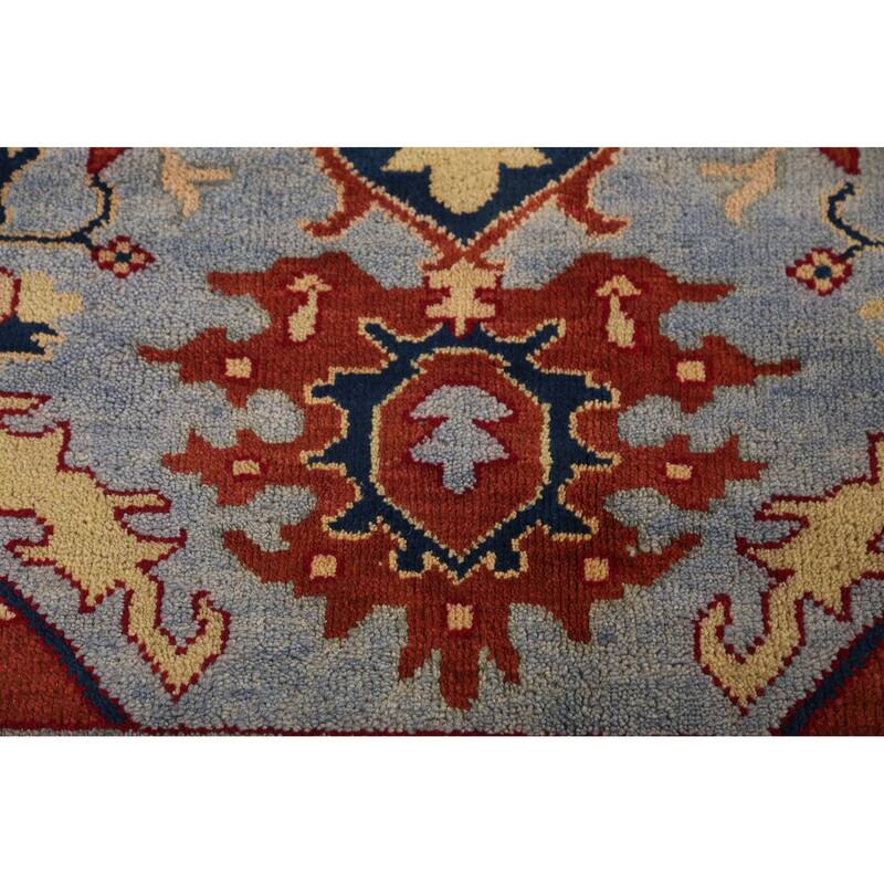 Blue & Orange Heriz Serapi Indian Area Rug Handmade Wool Carpet - 9'0" x 11'9"