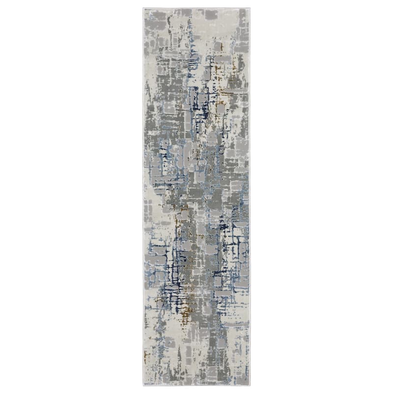 Style Haven Emery Industrial Abstract Grey/ Blue Mixed-Pile Area Rug - 2' 3" x 7' 6"