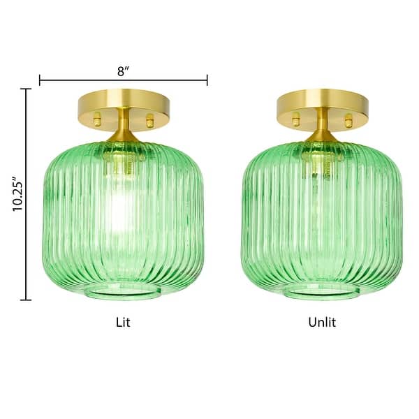 River of Goods Ignace Brushed Gold Metal 10-Inch Ceiling Light with Green Glass Globe Shade - 8" x 8" x 10.25"