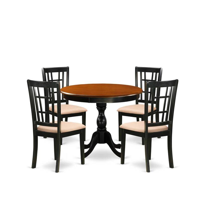 HomeStock 5-Piece Black and Cherry Finish Solid Wood Top Dining table with 4 Chairs with Slat Back