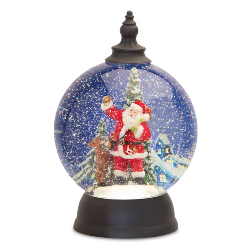9.25" Black and Blue Santa in Sleigh Snow Globe Christmas Décor