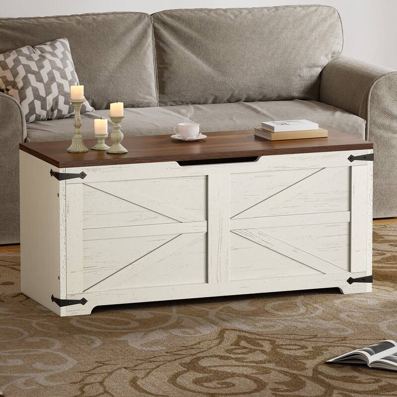 Moasis Farmhouse Storage Chest Storage Bench with 2 Safety Hinges