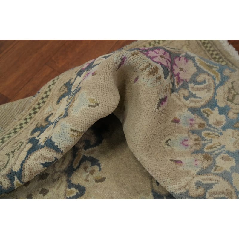 Hand Knotted Oriental 100% Wool Carpet Traditional Floral Beige & Ivories Kerman Runner Rug - 5' 4'' X 2' 2''