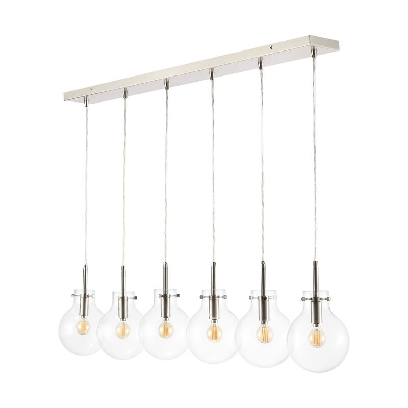 Katia 40.5" 6-Light Modern Contemporary Round Glass/Iron LED Linear Pendant, Nickel/Clear by JONATHAN Y