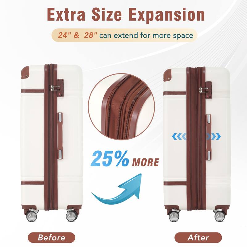 Lightweight 3-Piece Hardside Luggage Set with TSA Lock, 20" & 28" Spinner Suitcases & Cosmetic Case