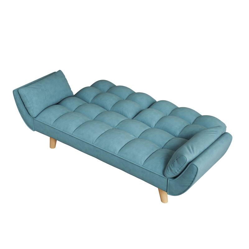 74" Velvet Upholstered Double Sofa Bed, Beige