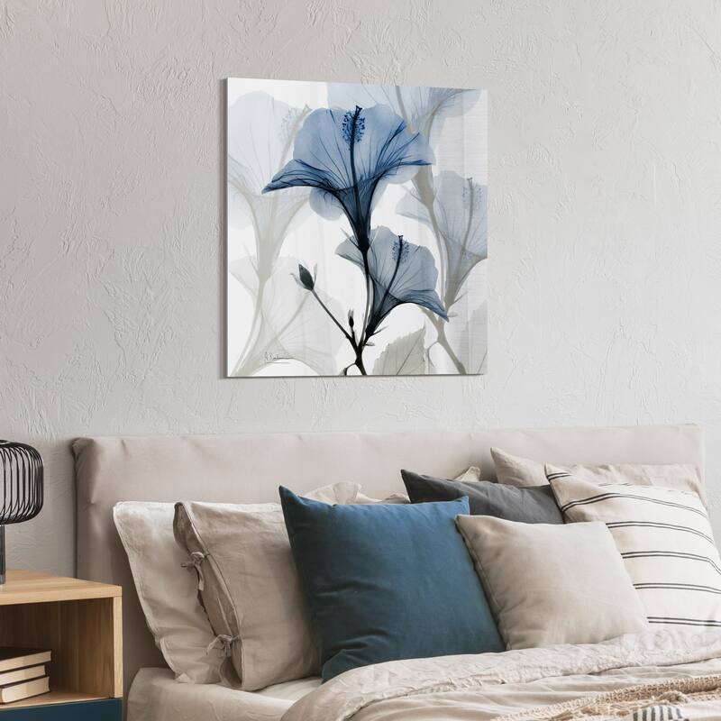 "Blue Xray Floral" Frameless Free Floating Tempered Glass Panel Graphic Wall Art