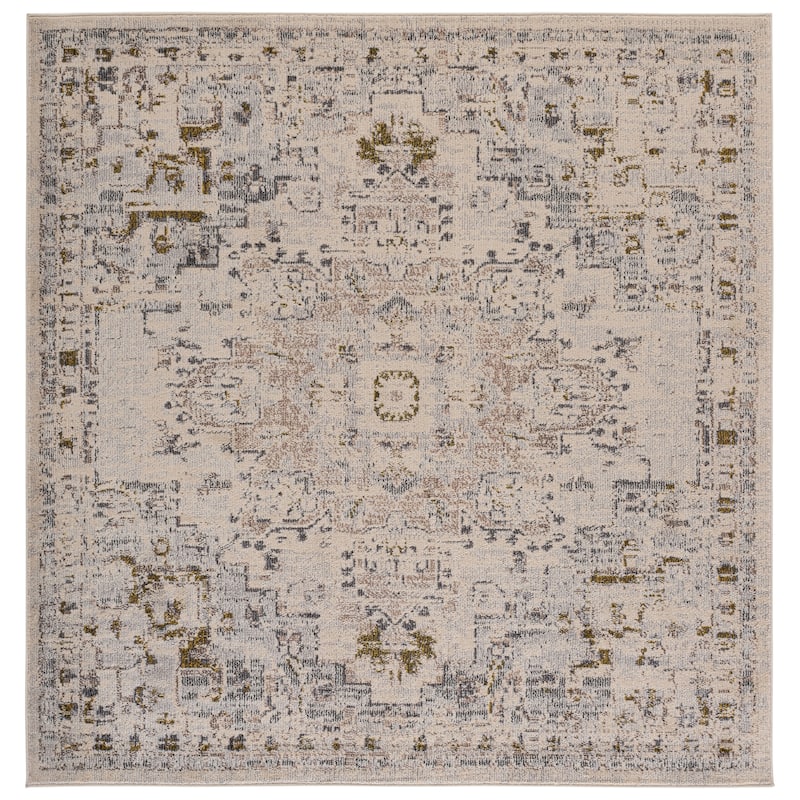 SAFAVIEH Madison Katelijne Boho Medallion Distressed Area Rug - 6'7" Square - Ivory/Grey Gold