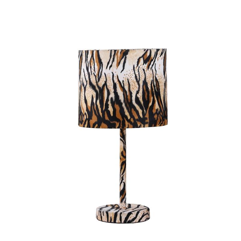 Stylish 19-Inch Brown and Black Table Lamp with Fabric Drum Shade - 10" x 10" x 19.25" - Brown-Black
