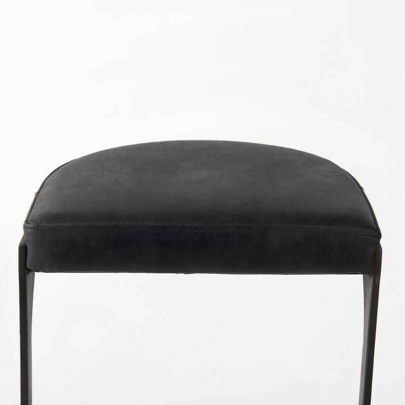 Tyson Black Genuine Leather with Dark Gray Metal Frame Counter Stool