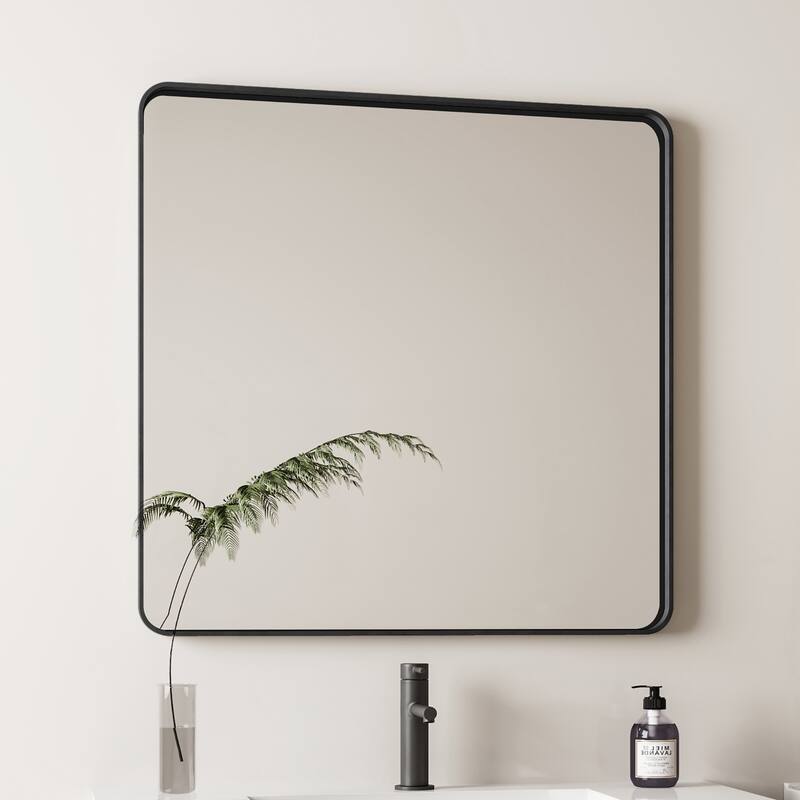 GDF Studio - Rosita 36 Inch Square Metal Framed Wall Mirror - Black