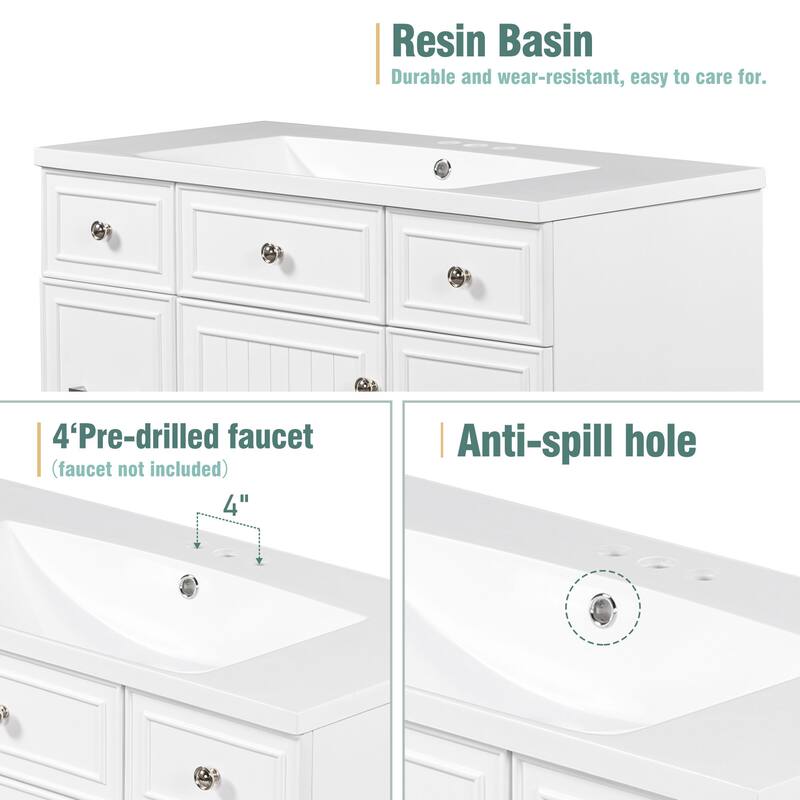 Modern 36-Inch Free-Standing Vanity with Single Sink, Storage Drawers & Adjustable Shelf