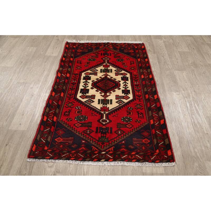 Geometric Tribal Hamedan Persian Area Rug Wool Hand-knotted Carpet - 3'3" x 5'0"