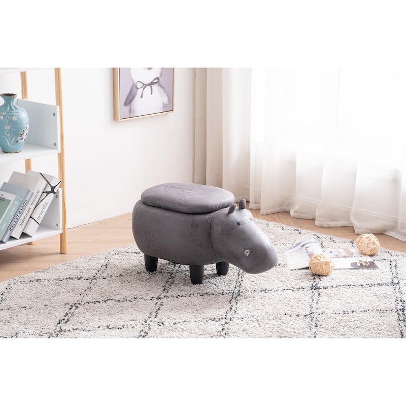 Animal Hippo Storage Upholstered Kids Ottoman