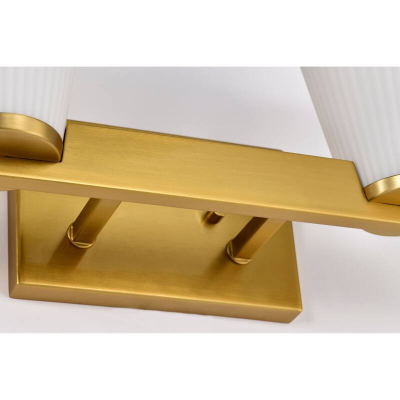 Royale 2 Light Vanity Burnished Brass Finish Ribbed White Glass - Burnished Brass