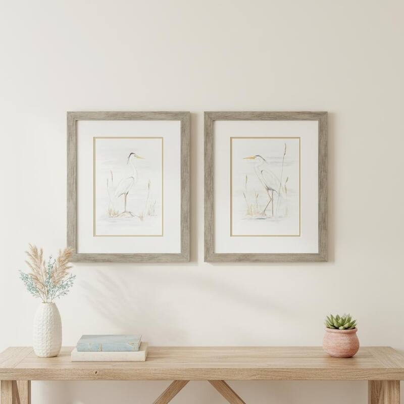 HomeRoots Set Of Two Heron Stance Brown Framed Wall Art - 21.00 in. x 27.00 in. x 2.00 in.