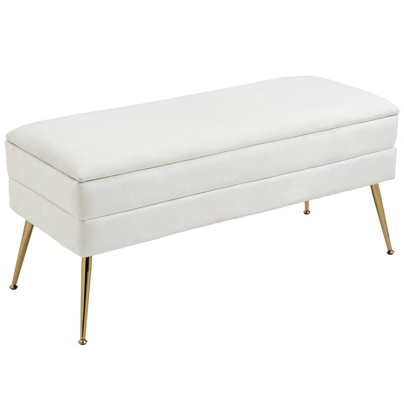 Modern Velvet Storage Ottoman Bench with Metal Legs