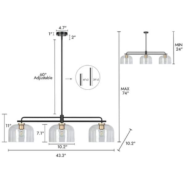 dimension image slide 0 of 3, Modern Black Gold Pendant Clear Glass Kitchen Island Light Bowl-Shape Shade for Dining Room