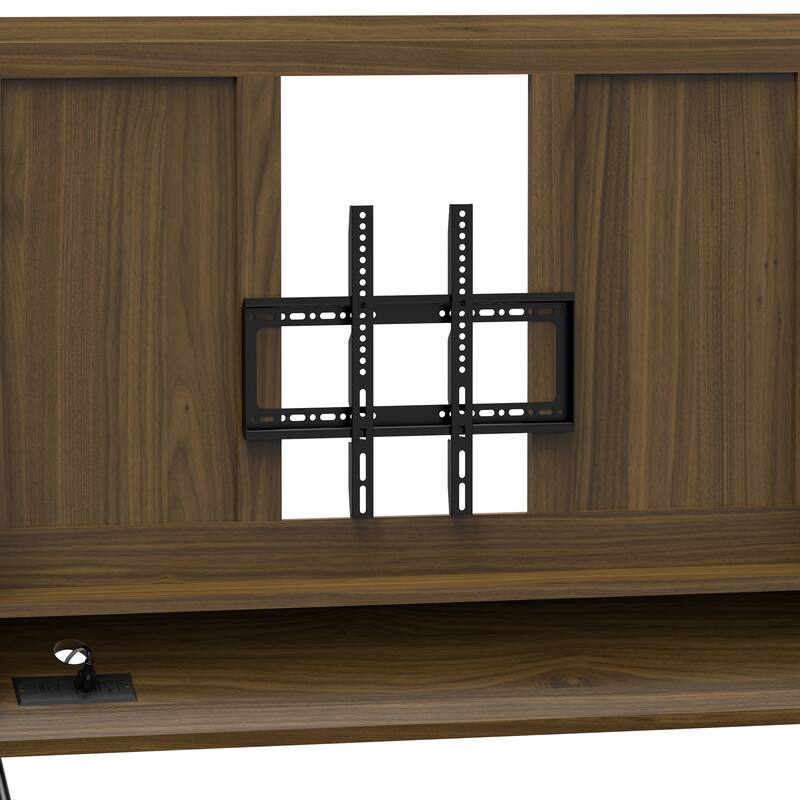 GDFStudio Marlowe Mobile Wood TV Stand with Mount for 32-50" TV with Projector Screen and Power Outlets