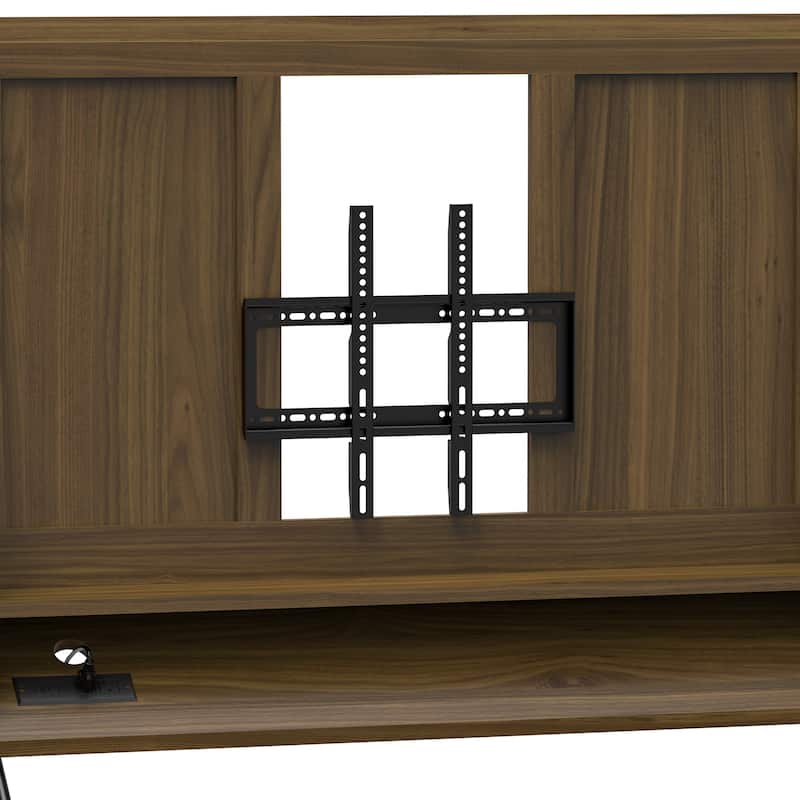 Mobile TV Stand with Mount for 32-50" TV with Projector Screen & Power Outlets - Adjustable Rolling TV Cart, MDF Wood