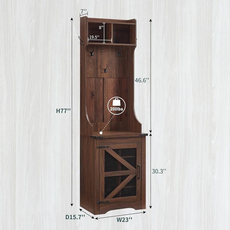 23" Wide Farmhouse Entryway Bench with Coat Rack, Hall Tree Cabinet