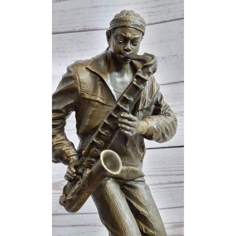 Hand Made African American Black Saxophone Player Musician Bronze Sculpture Statue