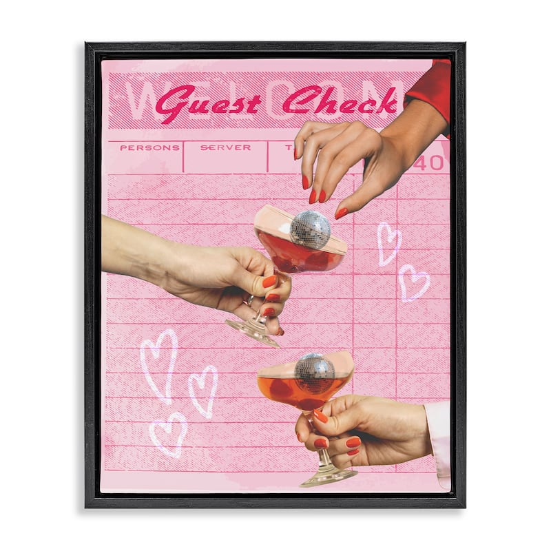 Stupell Cheers over Guest Check Framed Floater Canvas Wall Art Design By Lil' Rue - 17 x 21 - Black