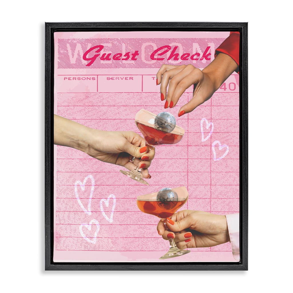 Stupell Cheers over Guest Check Framed Floater Canvas Wall Art Design By Lil' Rue