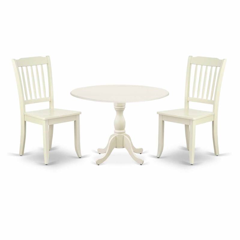 3-Piece Linen White Finish Solid Wood Top - Dining Room Set - Seats 4