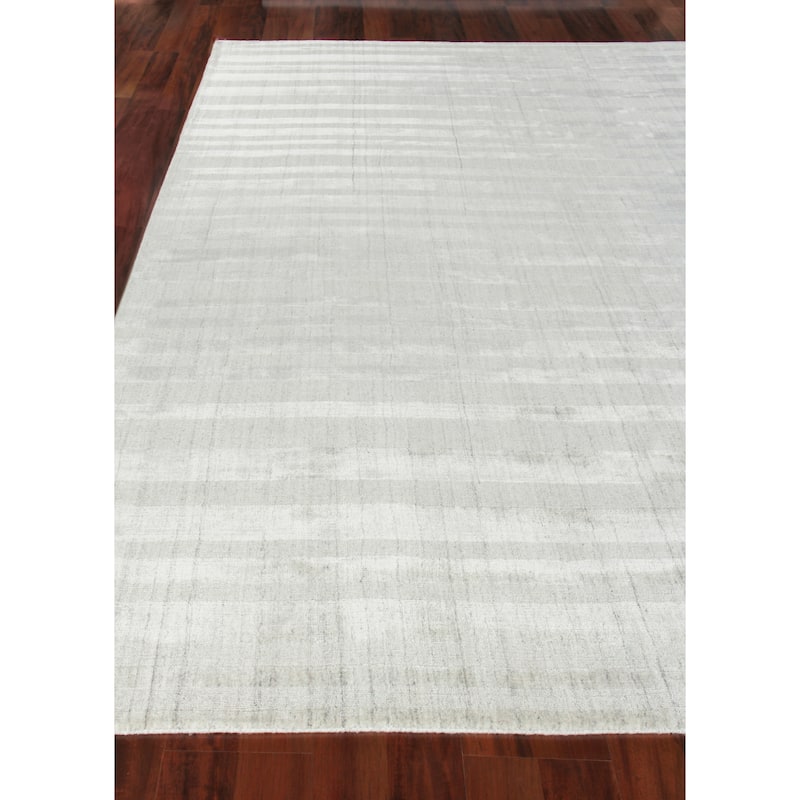 EXQUISITE RUGS Robin Stripe Hand-loomed Bamboo Silk/Wool Ivory/Grey Area Rug.