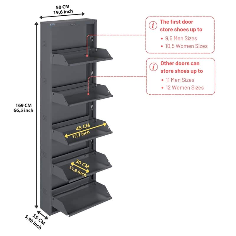 Antibacterial 5 Tier metal shoe cabinet side holes
