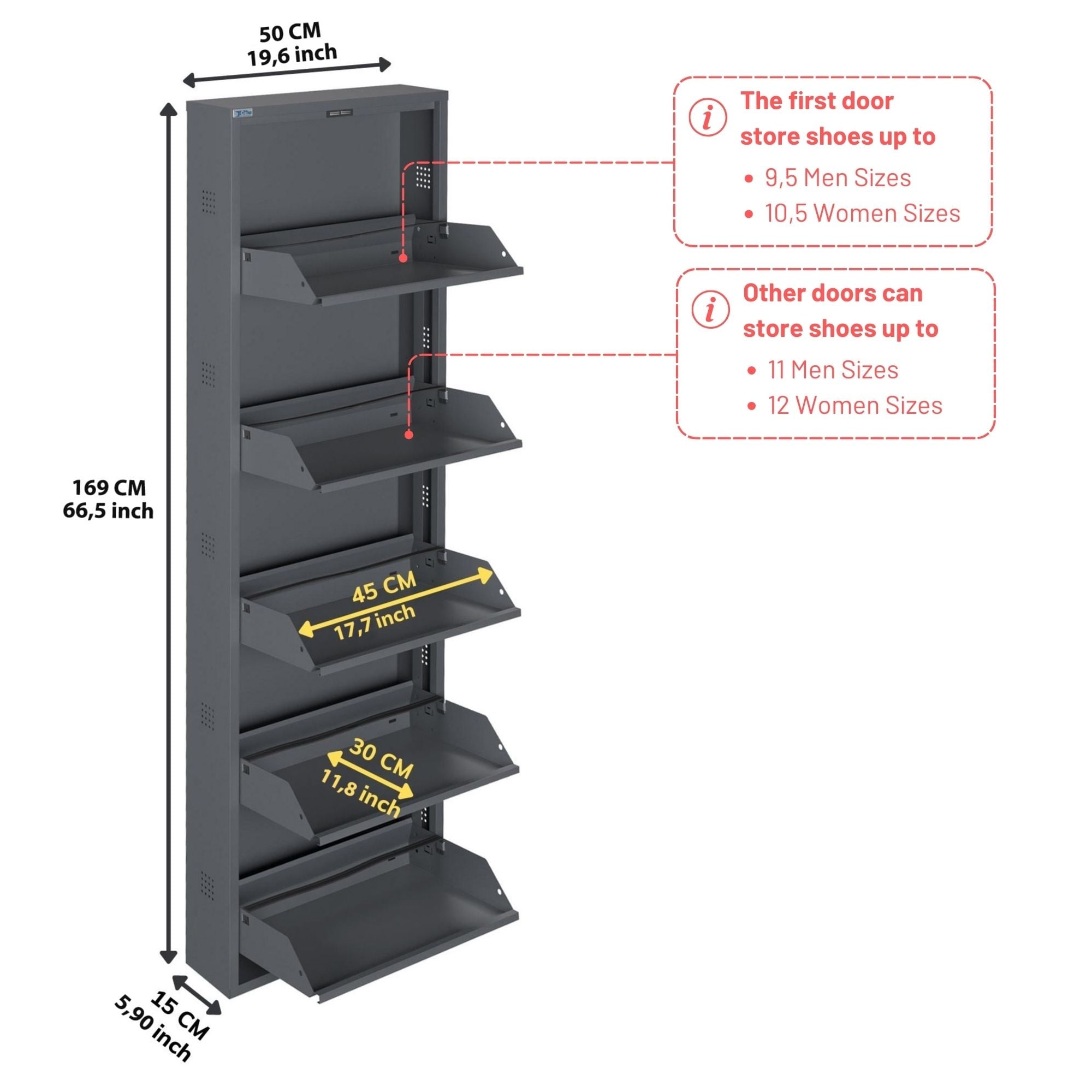 Antibacterial 5 Tier metal shoe cabinet side holes