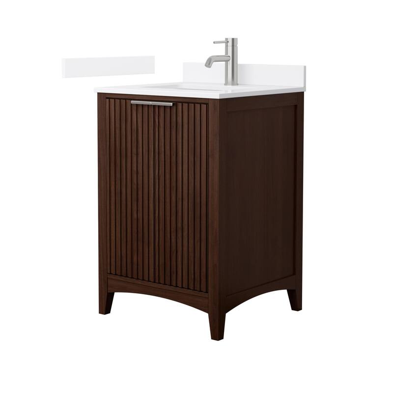 Wyndham Collection WCF9191-24S-QTZ-UNSMXX Palmilla 24" Free Standing - Dark Walnut / White Quartz Top / Brushed Nickel
