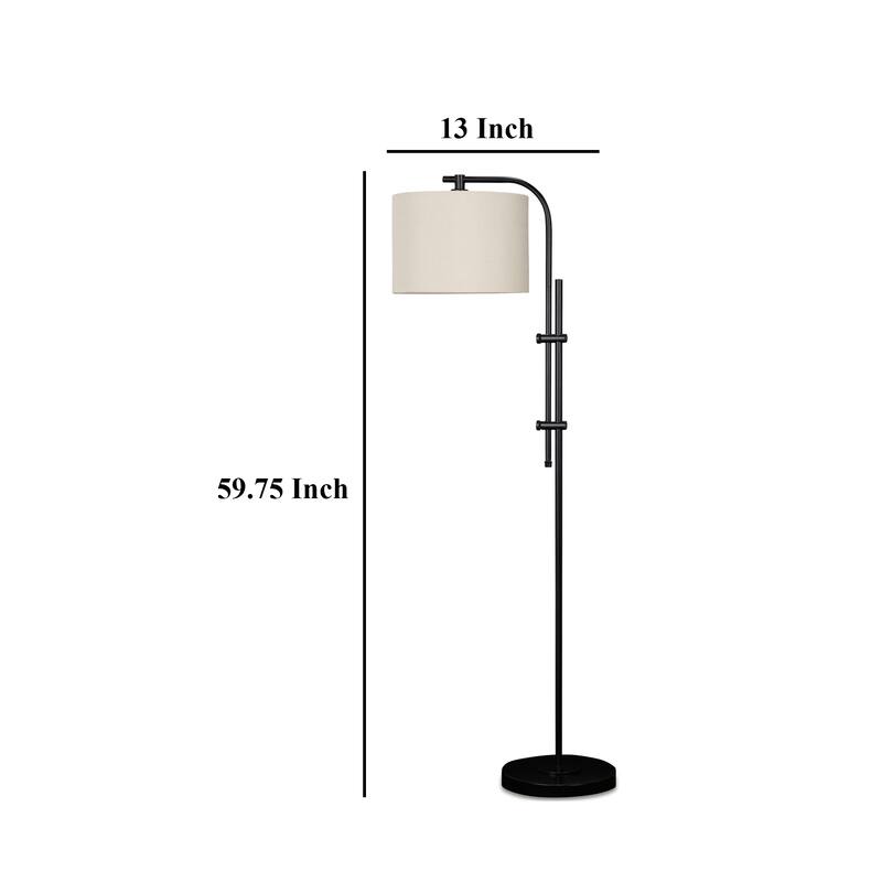 Mney Floor Lamp, Adjustable Arm, White Drum Shade, 60 Inch Black Metal