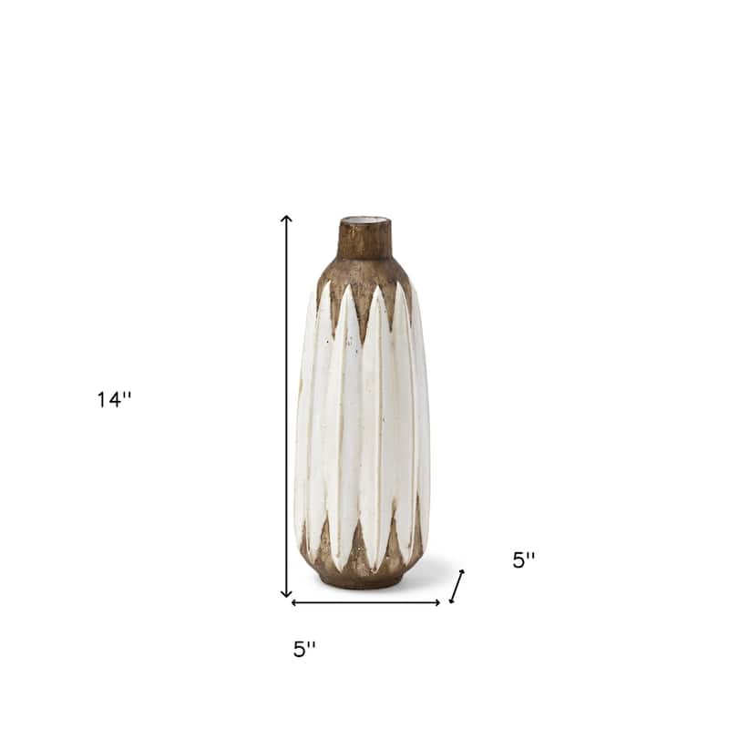 HomeRoots 14" Brown And White Abstract Cylinder Ceramic Table Vase