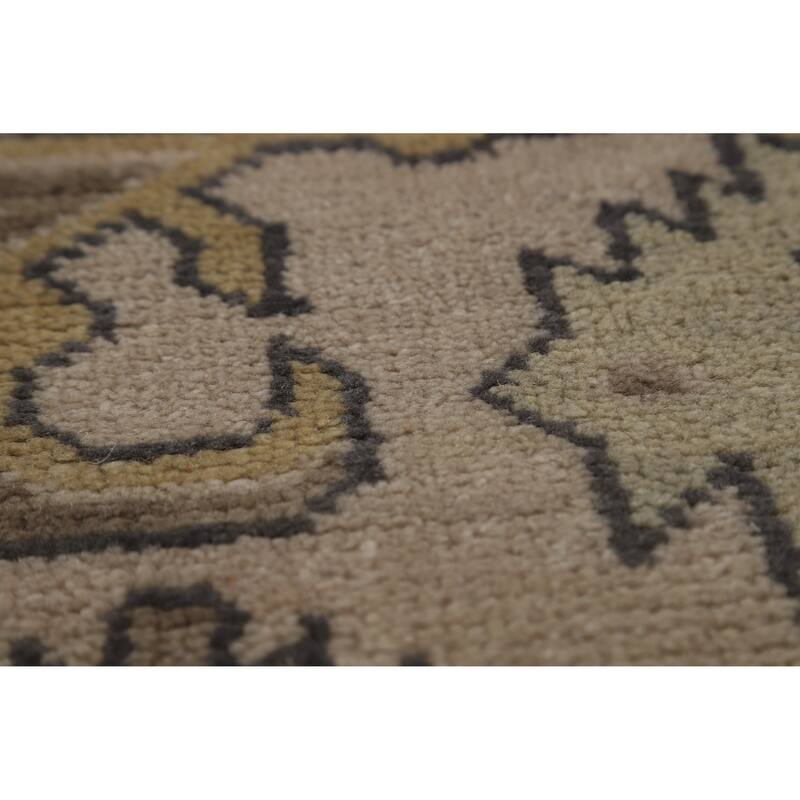 Green Floral Oushak Indian Area Rug Hand-Knotted Wool Carpet - 9'0" x 12'2"