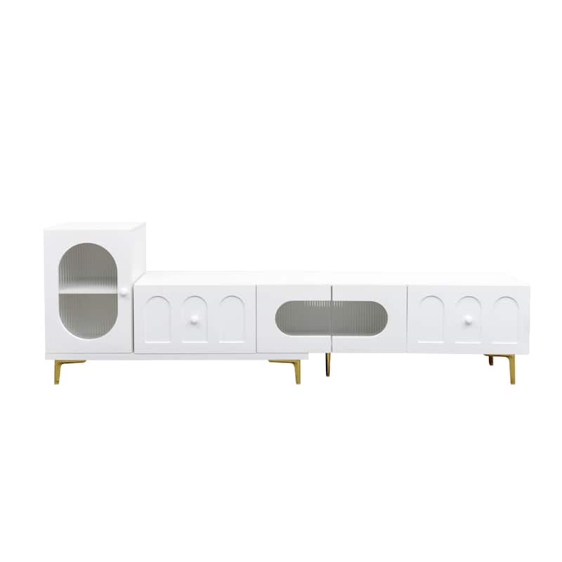 Adjustable Wooden TV Stand – Extendable Rectangle Media Console for Living Room or Bedroom Entertainment.