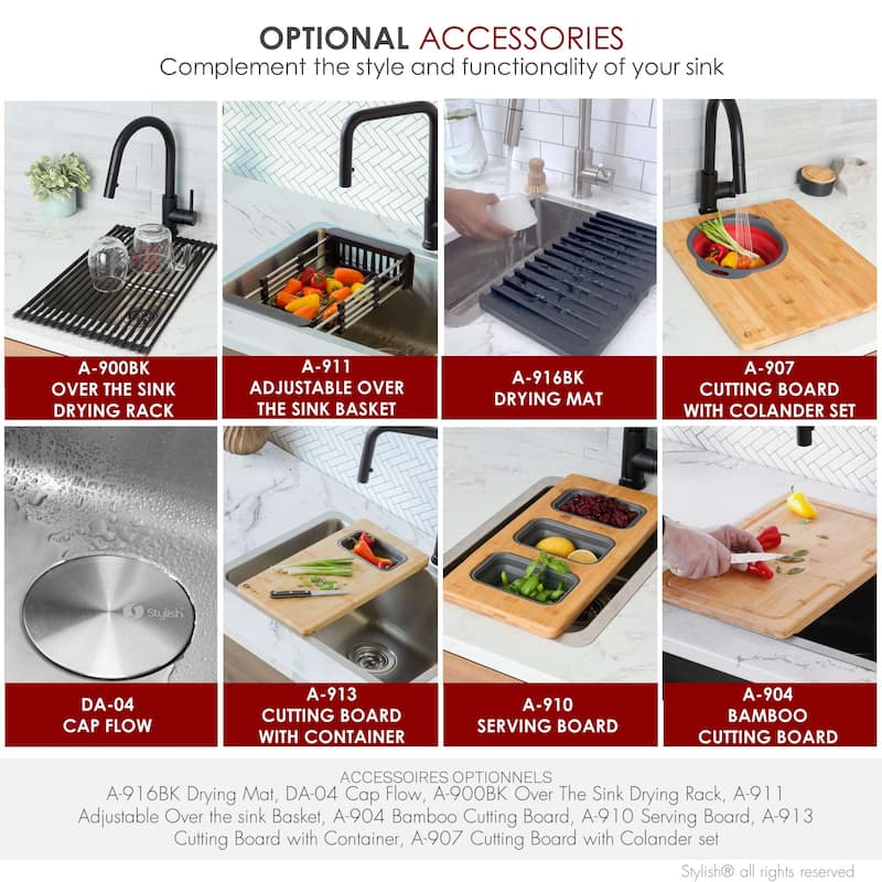 STYLISH 20.5 inch Single Bowl Undermount and Drop-in Stainless Steel Kitchen Sink - 20.5" x 18" x 9"