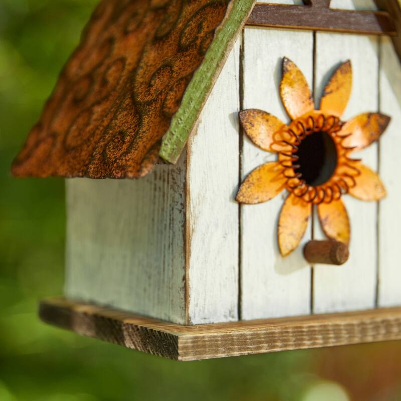 Glitzhome 8.25"H Solid Wood Decorative Outdoor Garden Birdhouse - 6.75''L X 4.75''W X 8.25''H