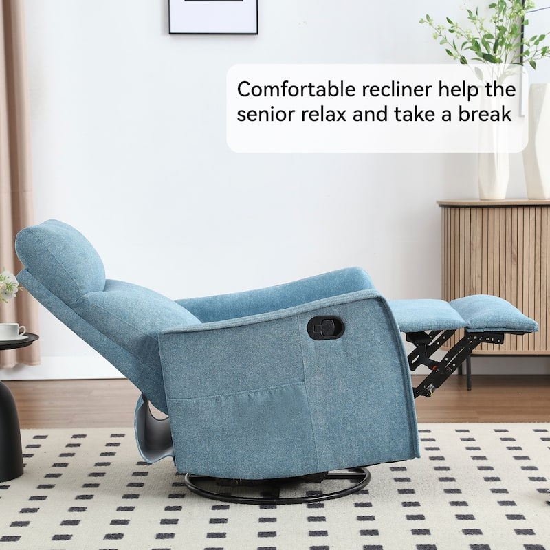 8 Point Massage Manual Recliner Chair Fabric Swivel Rocking Chair Single Sofa Armchair with Rocker and Lumbar Heating