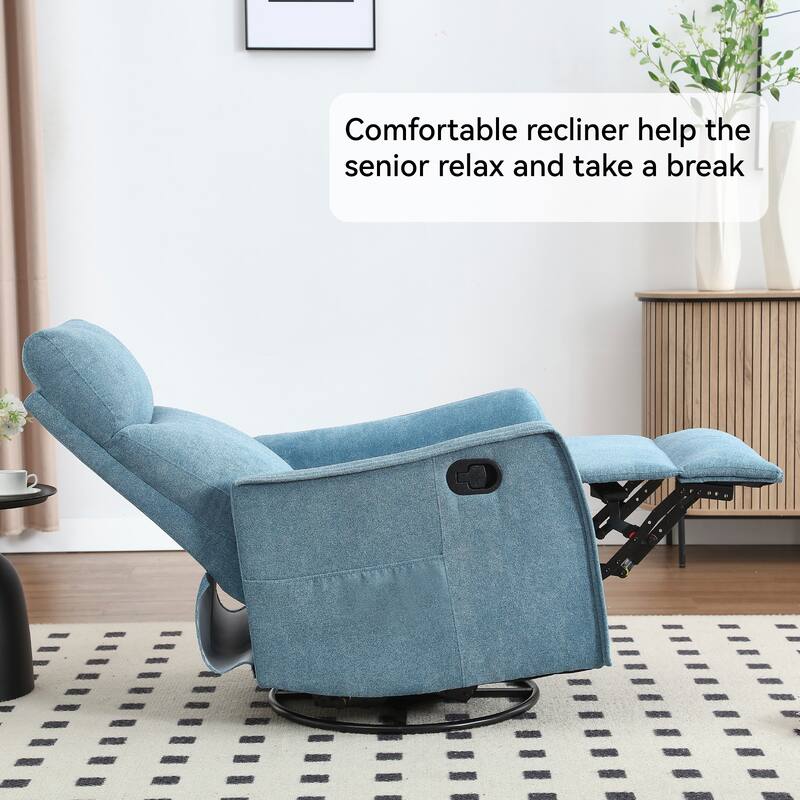 Heat Massage Manual Recliner Chair, 360° Swivel Glider Fabric Rocker