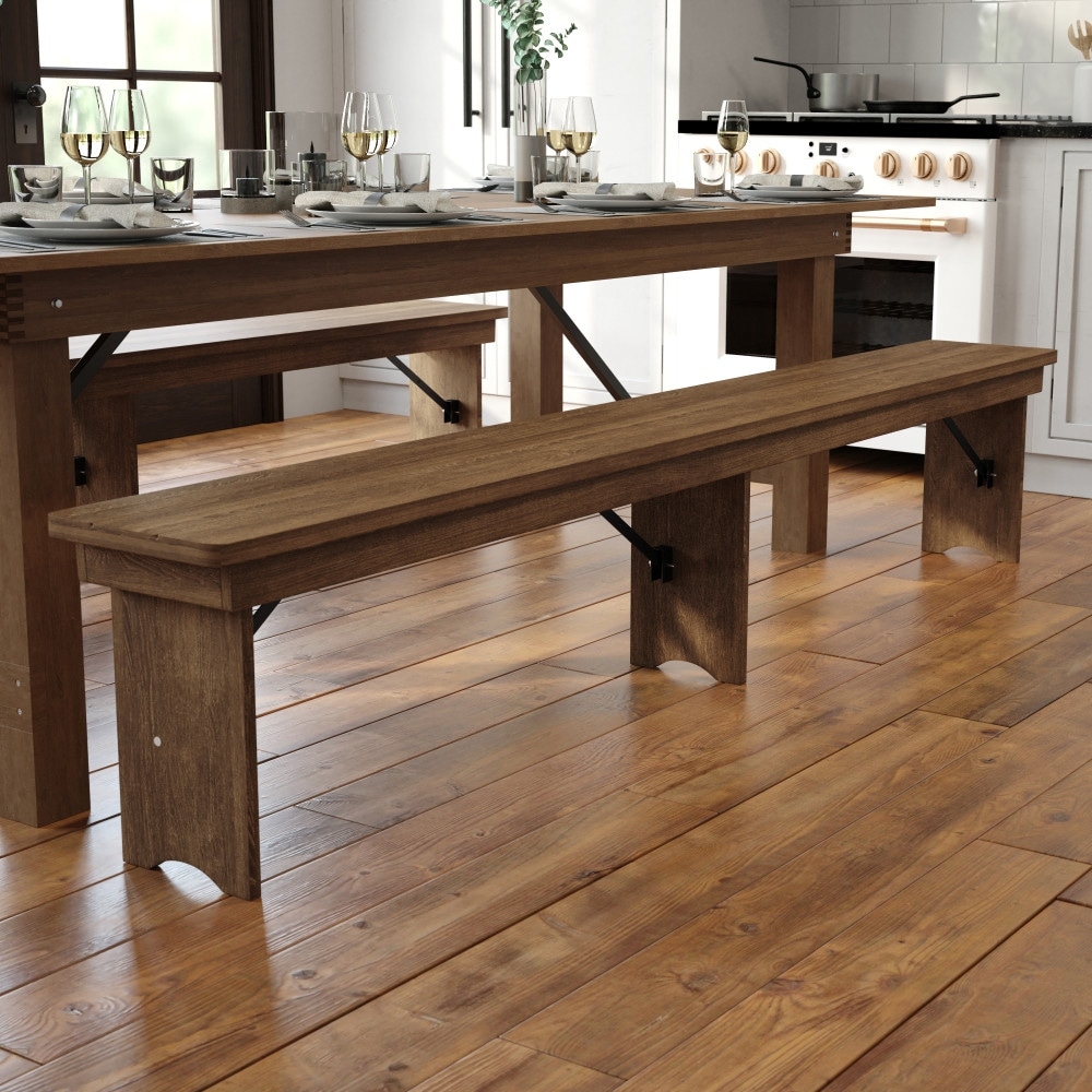 8' x 12" Antique Rustic Solid Pine Folding Farm Bench with 3 Legs