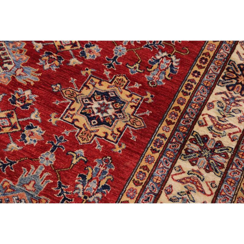 Tribal Super Kazak Finnegan Red/Beige Hand Knotted Wool Rug - 5'7'' x 8'9''